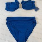 Carmen Marc Valvo NWOT Two Piece Bathing Suit Blue Bandeau Top & Bottom Sz XS/S Photo 0