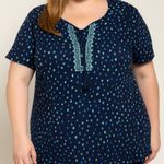 Catherines Navy Blue Confetti Embroidered Pullover Gauze Shirt Size 4X Photo 0