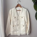 Bluivy Tweed Sparkle French Chic Gold Button Down Long Sleeve Frayed Blazer Photo 3