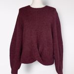 Joie  Womens Maroon Burgundy Sweater Wool Twist Knot Hem Shimmer Knit Pullover XS Photo 0