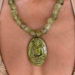 Green African glass bead with ceramic hand painted Buddha necklace Photo 3