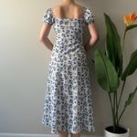 YueXi Floral Blue and White Midi Dress Keyhole Tie Bow Short Sleeve Slit bow EUC Size M Photo 1