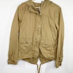 SO  Women Khaki Utility Jacket Size M Tan Full Zip Button Snap Hooded Lightweight Photo 0