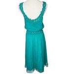 Max Studio Vintage Silk Chiffon Dress Green Beaded Ruffle Smocked size Medium Photo 2