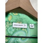 Susan Graver  Top Sz L Semi Sheer Blouse Pintuck Tunic Floral Paisley Artsy Green Photo 2