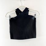 Allie Rose  Sleeveless Cross Halter Ribbed Knit Cropped Tank Top Black Large Photo 10