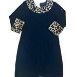 Tyler Boe Chelsey fur leopard print collar cashmere blend dress Size Large Black Photo 0