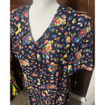 Leslie Fay Vtg 90s  Maxi Secretary Dress Navy Blue Floral Cottagecore 14 pockets Photo 3