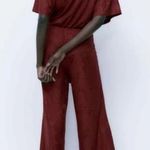 ZARA NWT LONG JACQUARD JUMPSUIT Burgundy Photo 4