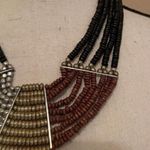 Woman’s Statement Beaded Bib Necklace Black Wood ? Bead Photo 8