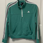 Adidas  Teal Quarter Zip Pullover Sleeve Stripes XL Photo 0