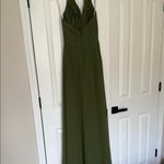 Azazie Tessie Olive Green Backless Halter Dress Photo 4