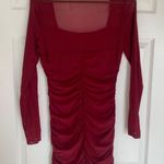 Burgundy Mesh Sleeve Bodycon Dress Size L Photo 3