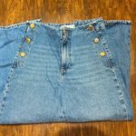 ZARA High Waist Cropped Flare Jeans Gold Button Details Photo 5