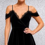 Lulus  Middle of the Night Black Velvet Off Shoulder OTS Mini Dress Size Small Photo 6