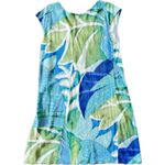Jams World Sleeveless Tank Dress Green Blue Large V-Neck Botanical Hawaiian Photo 4