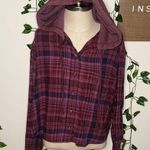 American Eagle Semi Cropped Plaid Distressed Flannel Photo 0