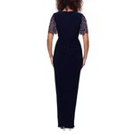 Betsy and Adam Betsy &‎ Adam Embellished-Sleeve Front-Slit Gown Size 4 Petite Navy Blue Photo 7