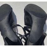 Amelia Grace Shoes Women’s Size 10 Palm Print Fabric Heels Slip On Open Toe Heel Black Photo 14