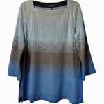 Ming Wang  Tunic Top Blue Ombre Square Neck Jacquard  Knit 3/4 Sleeve Size Large‎ Photo 3