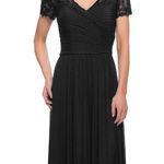 La Femme 29772 Floral Embroidered Ruched Back Jersey Gown Photo 1