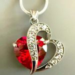 Sterling Silver 925 Red and Clear CZ Heart Pendant with SS Plate Chain Photo 0