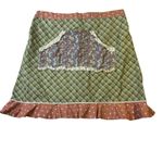Patchwork Plaid Floral Apron Skirt Cottagecore Boho Ruffle Hem Orange Polka Dot Green Size M Photo 2