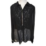 Miss Me  Sheer‎ Black Lace Blouse w. Silver Embellishments Size Medium Photo 7