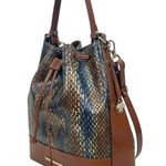 Brahmin Marlowe Embossed Leather Bucket Bag Bottle Blue Fletcher Photo 5