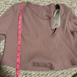 Adidas NWT  Studio Lounge Ribbed Cropped Long Sleeve Tee Pink Mauve- Size Medium Photo 6