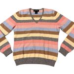 Brooks Brothers  Women’s V Neck Striped Cashmere Pullover Sweater size Medium Photo 3