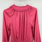 Catherine Malandrino  coral satin smocked split V neck puff long sleeve blouse Photo 3