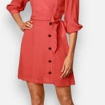 Lulus ‎ Red Long Sleeve Mini Dress XS V-Neck Button Front Bow Cocktail Party Photo 0