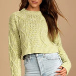 Lulus Cropped Sweater Cable Knit Lime Green SW9029L Photo 0
