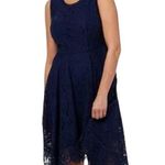 Isaac Mizrahi Navy Blue Floral Lace Handkerchief Hem Midi Dress Sz XXS Photo 0