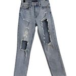 Aeropostale AERO Destroyed Stretch Blue Denim Straight Mom Jeans Size 000 Photo 1