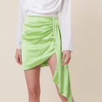 Line and Dot  $98 Asymmetrical Lime Neon Green Satin Mini Skirt Y2K Resort Vacation Photo 0