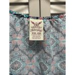 Faded Glory  Teal/Peach Paisley 3/4 Sleeve Pleated‎ Front Blouse Size XXL Crochet Photo 1