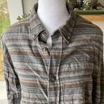 Vintage 5 Brothers Gray Yellow Striped Flannel Shirt Size Medium Photo 2