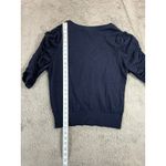 CAbi Womens Cardigan Top L Navy Blue 3/4 Sleeve Ruched Knit Button Front Girl Photo 2