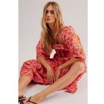 Free People  Ethereal Oasis Midi Dress Pink Floral Small NEW Bohemian Milkmaid Photo 4
