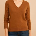 Tahari Cashmere V-Neck Sweater Large Brown Soft 2-Ply Luxury Minimalist Classic Photo 0