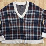 Banana Republic Womens Small Plaid V-Neck Sweater Wool Mohair Oversized Short Photo 0