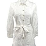 ZARA White Collar Floral Eyelet Lace Long Sleeve Belt Mini Shirt Dress Size M Photo 0