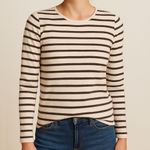 J. McLaughlin XS Striped Sweater Cotton Modal Soft White Chocolate Brown LS Photo 0
