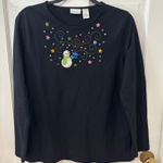 kim rogers Embellished XL Snowman Winter Holiday Christmas Black‎ Top Shirt  Photo 0