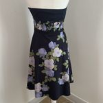 Loft  Navy Blue/Cream/Green Floral  Strapless Cotton Dress sz 2 Photo 3