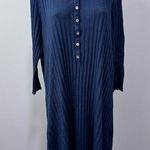 Free People FP Beach  Navy Blue Long Sleeve Dress Large Ribbed Buttons Photo 0