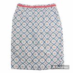 Boden Pencil Skirt Womens Sz 12L Textured White Blue Coral Geometric Print Lined Photo 1