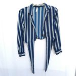 Moon Orchid Like New M Medium  Stripe Crop Top Shirt Tie Long Sleeve Formal Shirt Photo 1